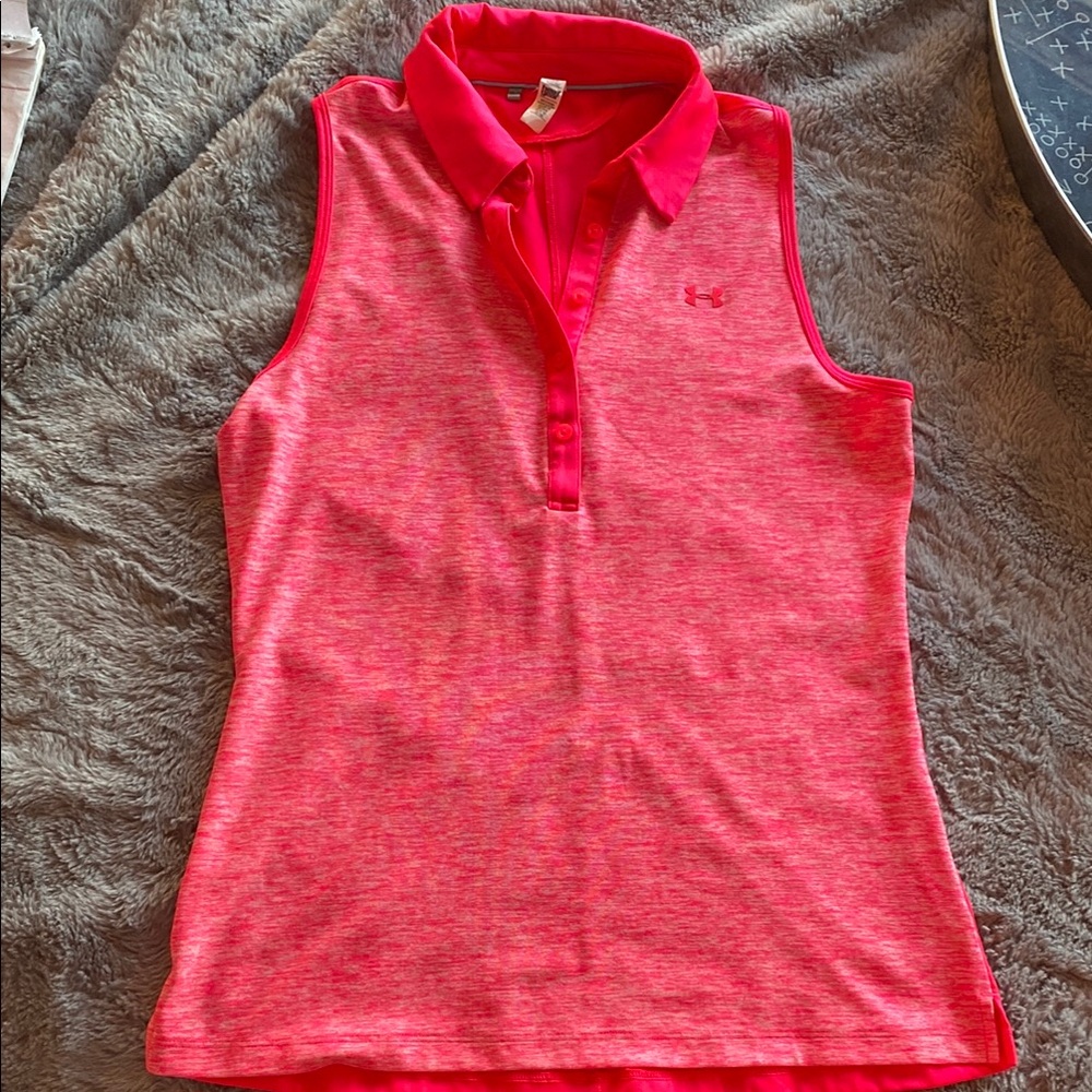 Under Armour Women's Sleeveless Polo Tank Top in Bright Pink Heather